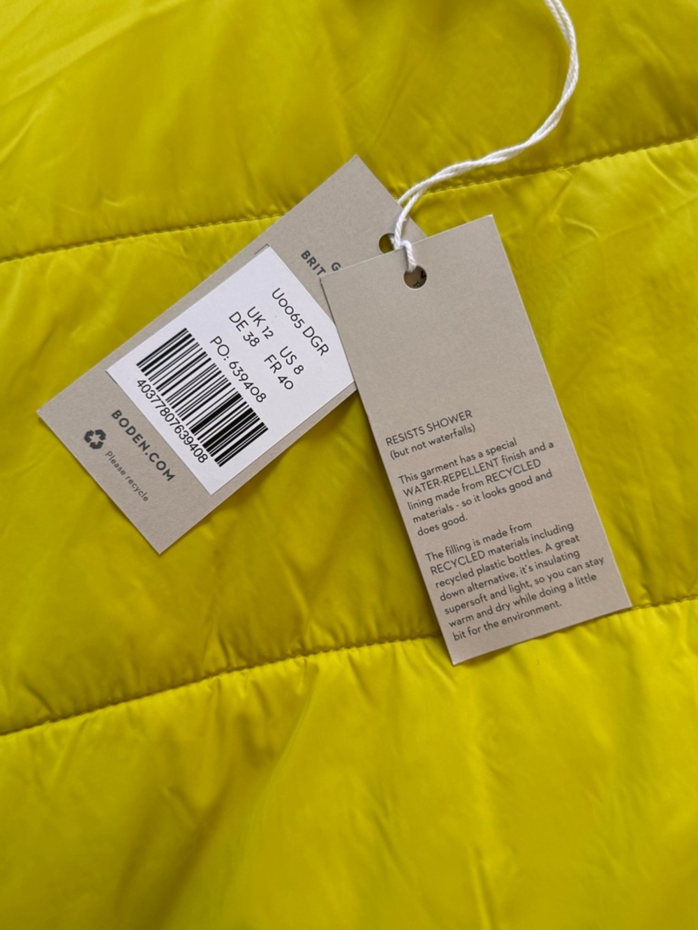 NWT Boden Reversible Puffer Vest Floral Khaki Neon Yellow - US 8 / Medium‎ - Picture 11 of 16